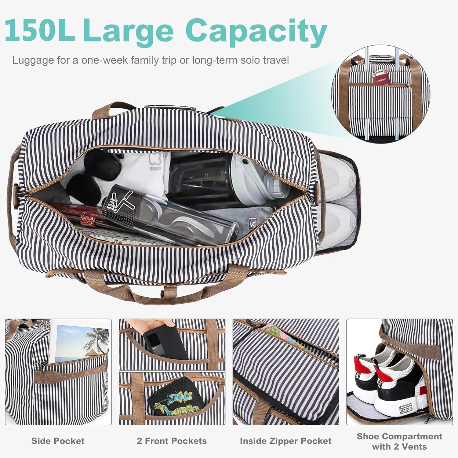 150L Duffle Bag for Travel, Extra Large Foldable Waterproof Travel Duffel Bags Weekender Overnight Bag for Men and Women with Shoe Compartment