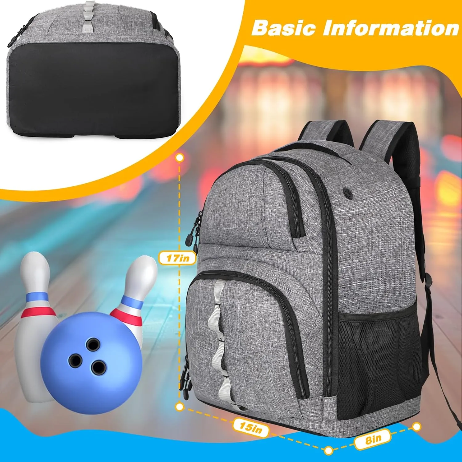 2 Ball Bowling Backpack,Bowling Ball Bag with Shoe Compartment & Portective Foam Padded, Fits Shoes Up to US Size 16