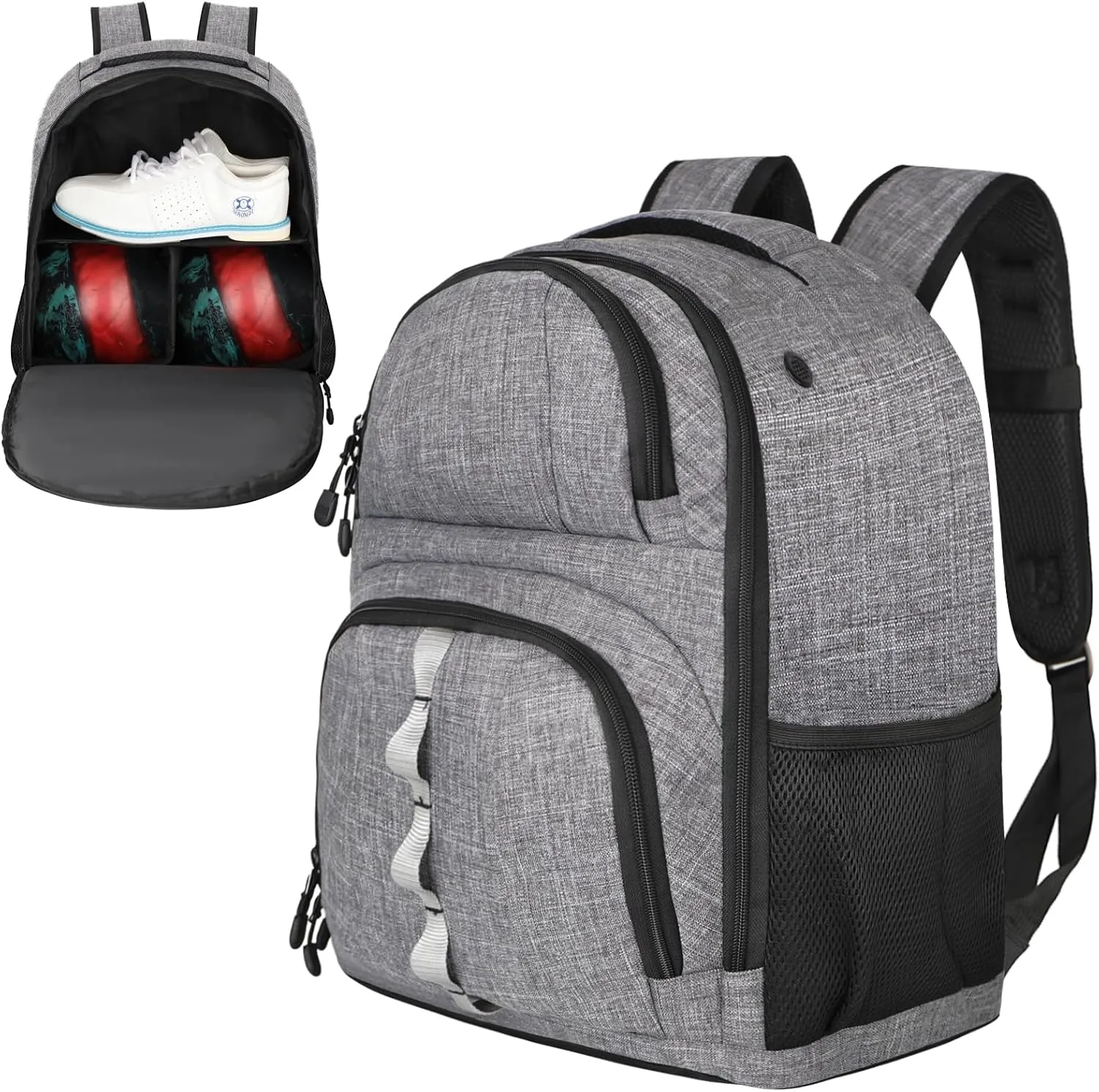 2 Ball Bowling Backpack,Bowling Ball Bag with Shoe Compartment & Portective Foam Padded, Fits Shoes Up to US Size 16