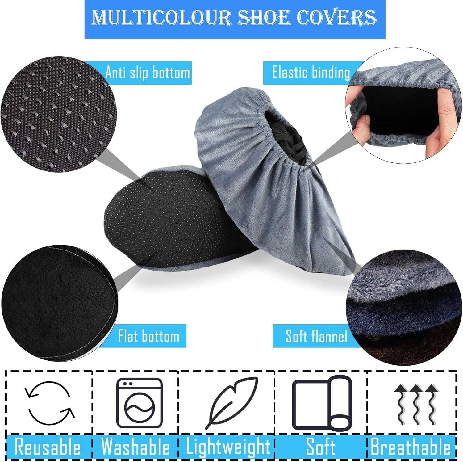 20 Pairs Reusable Non Slip Shoe Covers, Universal Soft Washable Thickened Foot Boot Shoe Covers for Interior, office, cleaning