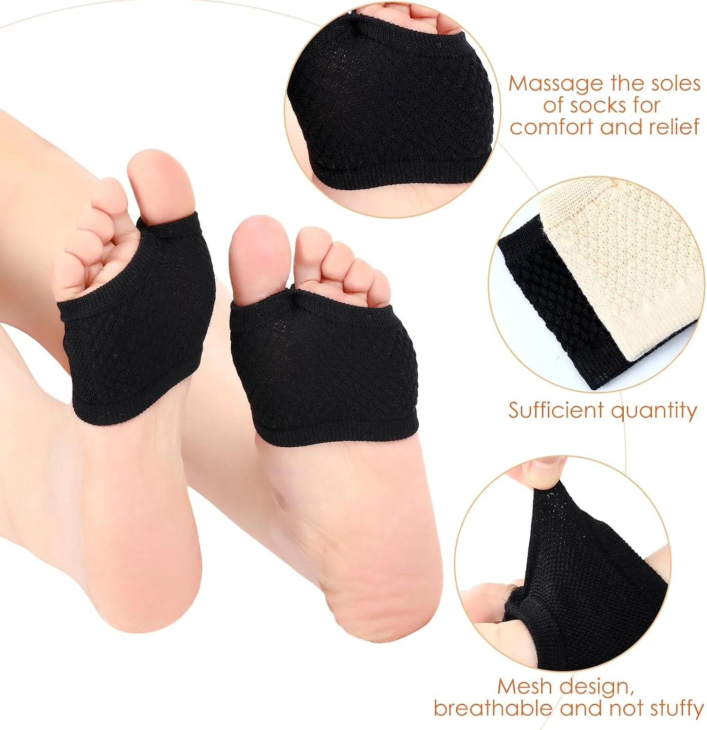 20 Pairs Women Open Toe Socks Sandal Half Sock for Slide Mules Clogs Slippers Cotton Toeless Sock Liner 5-9