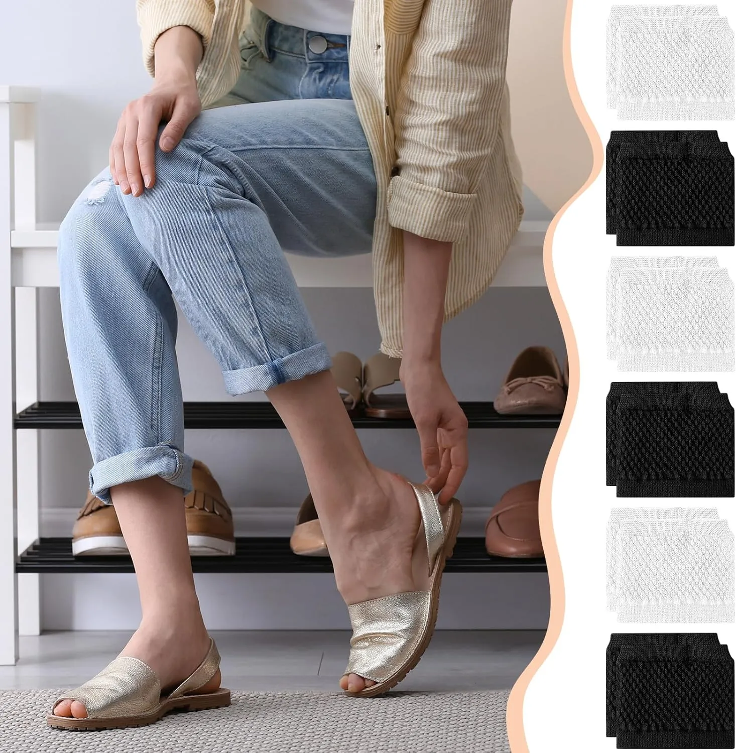 20 Pairs Women Open Toe Socks Sandal Half Sock for Slide Mules Clogs Slippers Cotton Toeless Sock Liner 5-9
