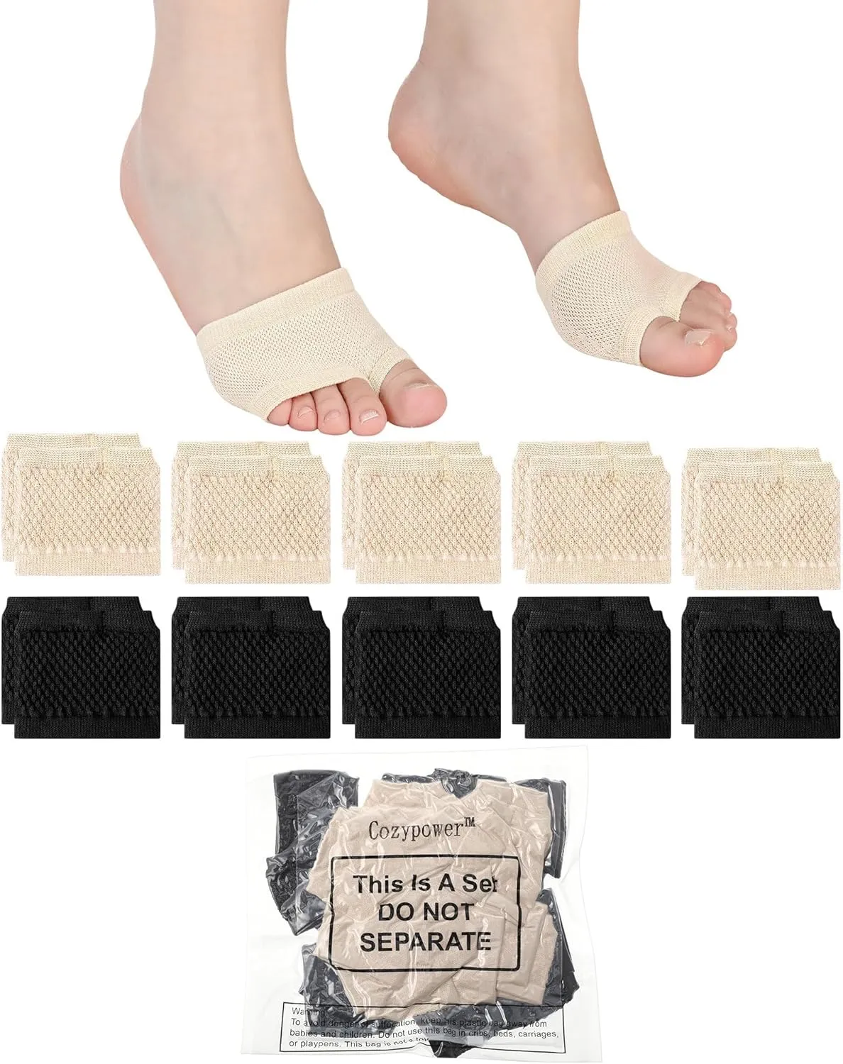 20 Pairs Women Open Toe Socks Sandal Half Sock for Slide Mules Clogs Slippers Cotton Toeless Sock Liner 5-9