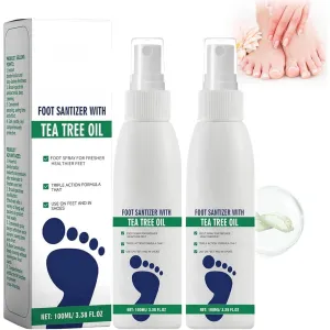 2PCS Foot Sanitizer Spray with Tea Tree Oil,Clear Foot Sanitizer Spray,Tea Tree Oil Feet Spray, Foot & Shoe Freshness,Quick-Drying & Travel-Friendly,100 ml/3.5 oz