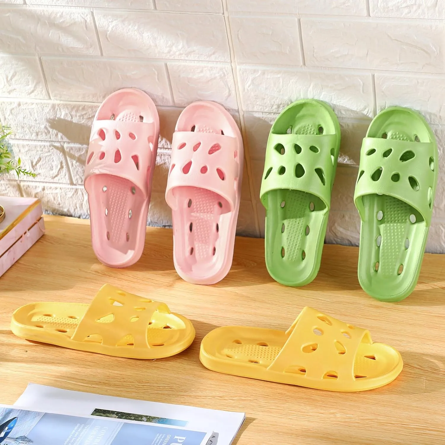 3 Pairs Shower Slippers Quick Drying Shower Shoes Non Slip House Slippers for Men Women Pool Beach Spa