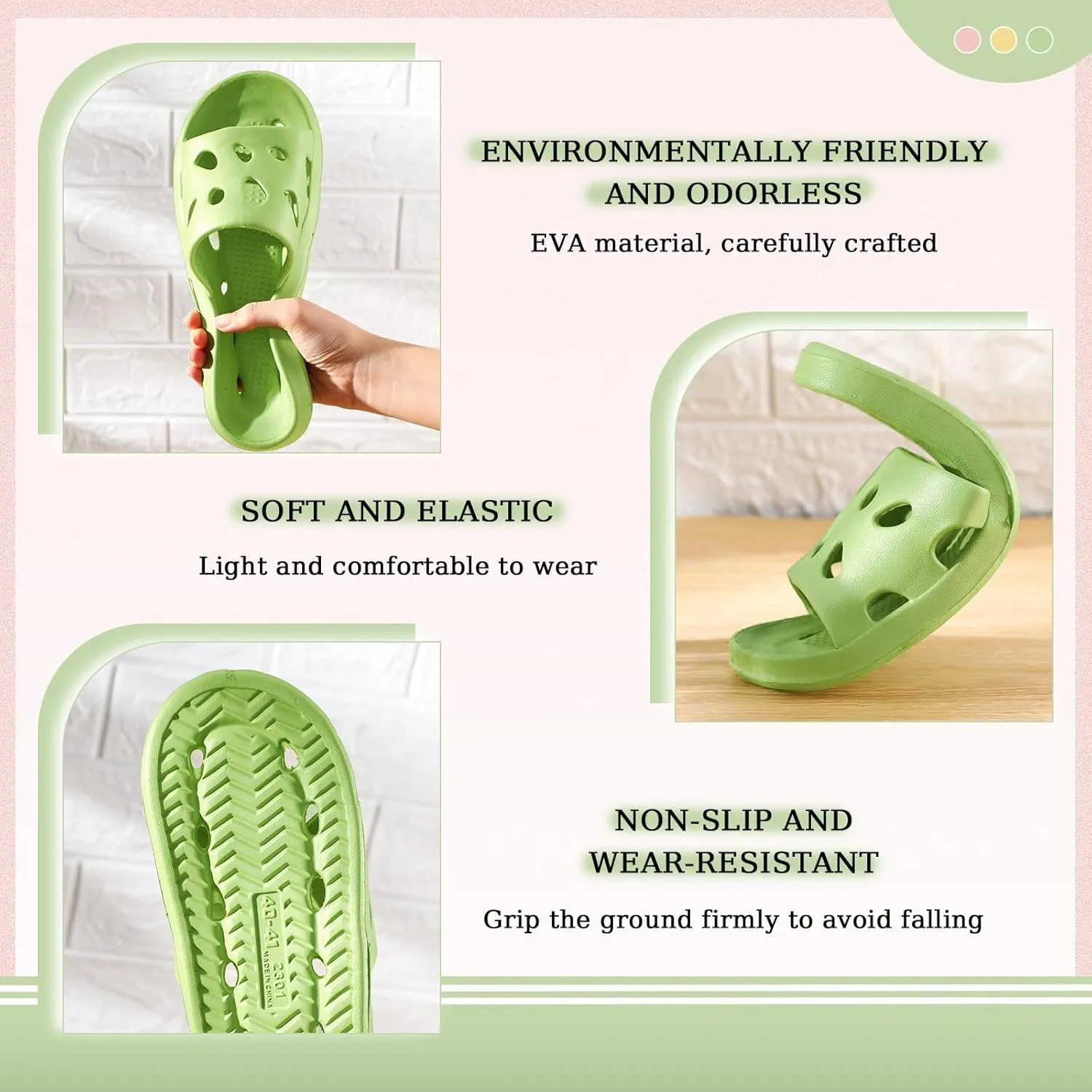 3 Pairs Shower Slippers Quick Drying Shower Shoes Non Slip House Slippers for Men Women Pool Beach Spa