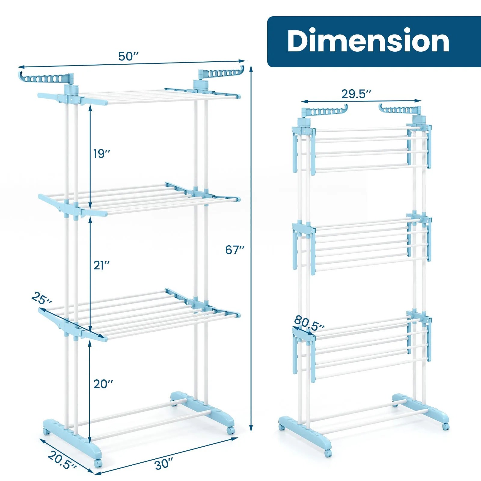 4-tier Clothes Drying Rack with Rotatable Side Wings and Collapsible Shelves-Navy