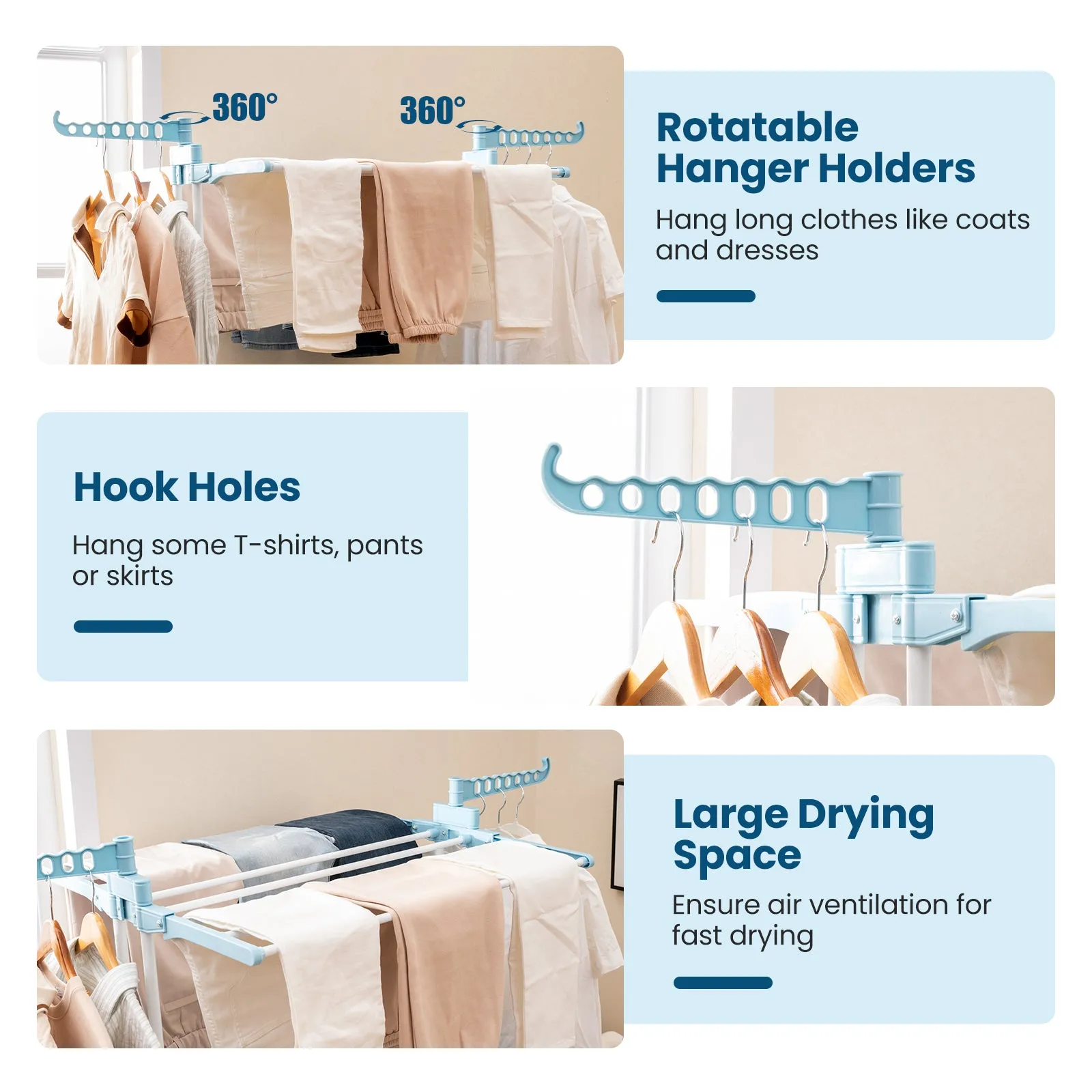 4-tier Clothes Drying Rack with Rotatable Side Wings and Collapsible Shelves-Navy