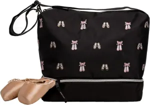 5602 Daisy Embroidered Ballet and Tap Dance Small Gear Tote Bag with Shoe Compartment