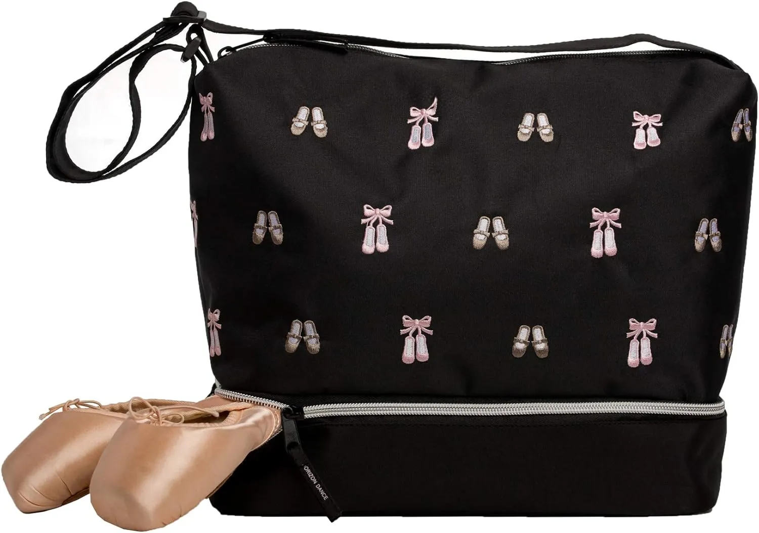 5602 Daisy Embroidered Ballet and Tap Dance Small Gear Tote Bag with Shoe Compartment
