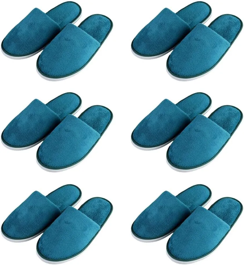 6 Pairs Spa Slippers for Women Men, Disposable Guest Washable Foldable Coral Fleece Bath Slippers for Wedding
