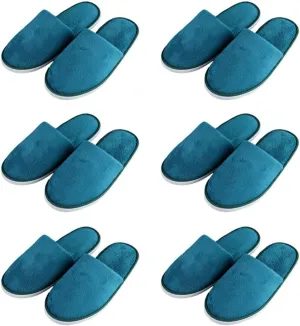 6 Pairs Spa Slippers for Women Men, Disposable Guest Washable Foldable Coral Fleece Bath Slippers for Wedding