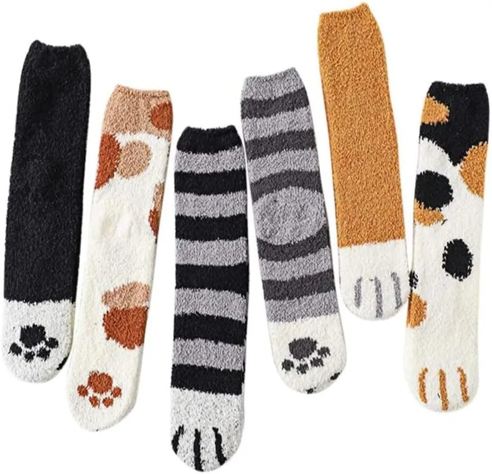 6 Pairs Womens Fuzzy Socks Winter Warm Soft Cozy Fluffy Microfiber House Sleeping Slipper Socks Christmas Gifts