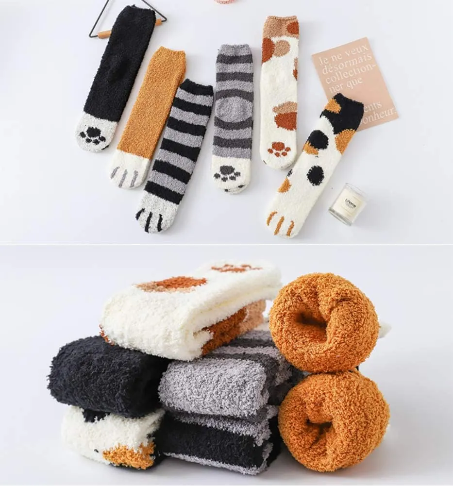 6 Pairs Womens Fuzzy Socks Winter Warm Soft Cozy Fluffy Microfiber House Sleeping Slipper Socks Christmas Gifts