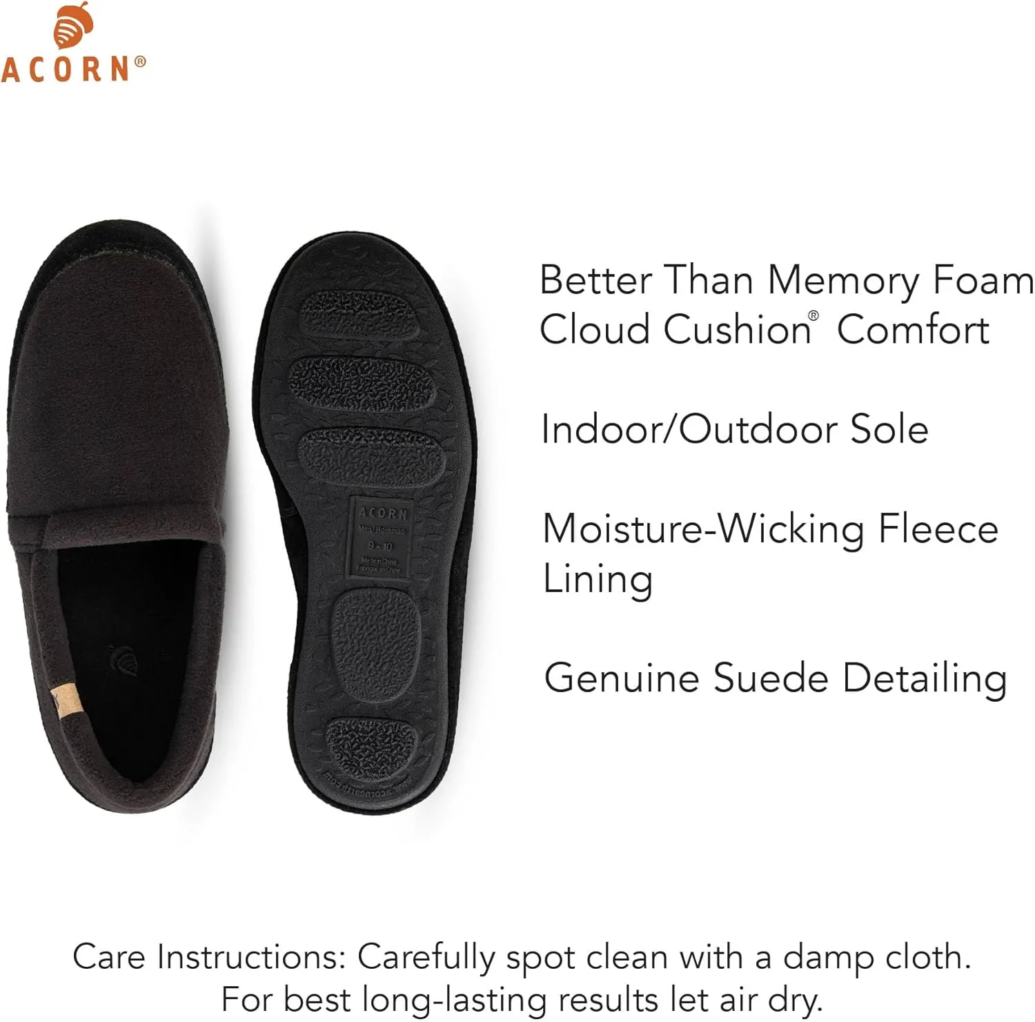 Acorn Men's Slippers with Memory Foam Insole Suede Sidewall and Rubber Outsole