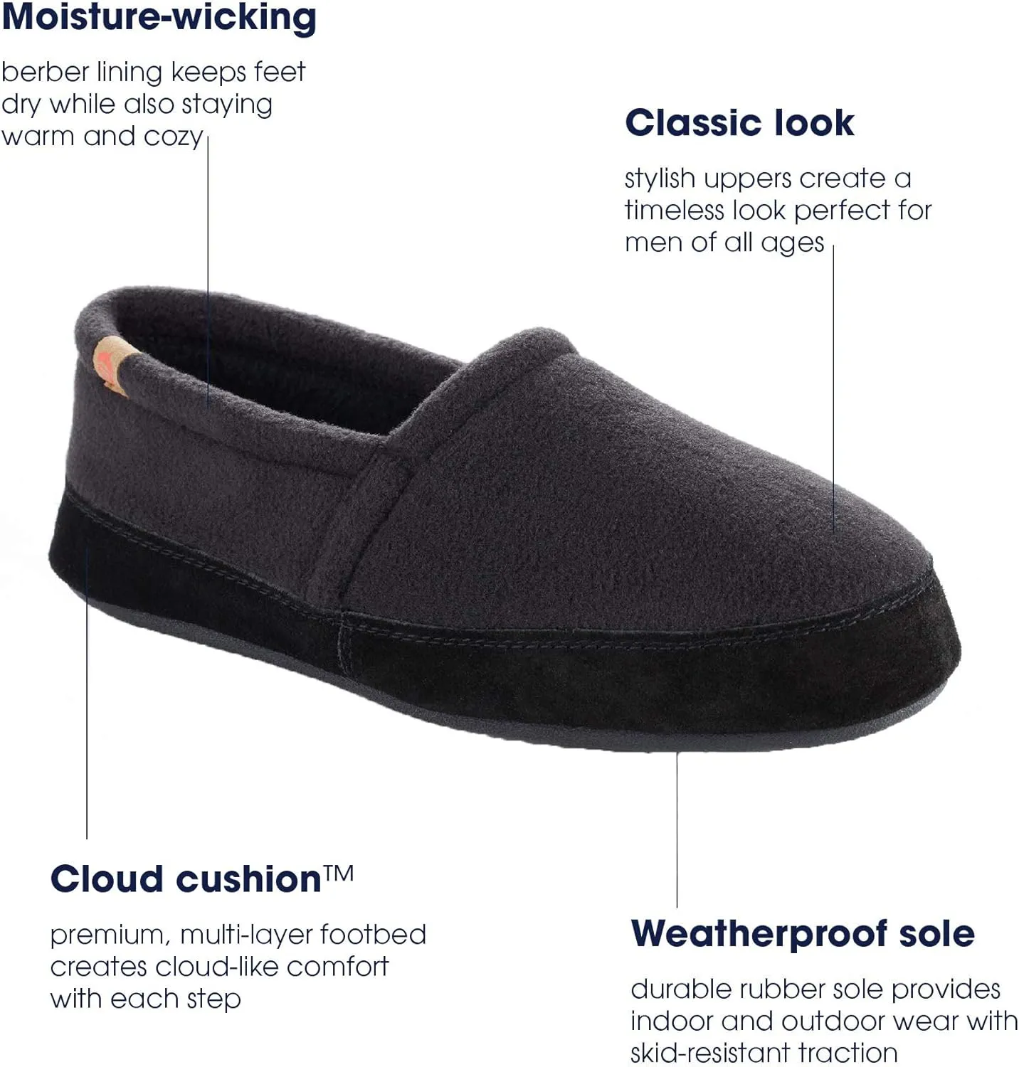 Acorn Men's Slippers with Memory Foam Insole Suede Sidewall and Rubber Outsole