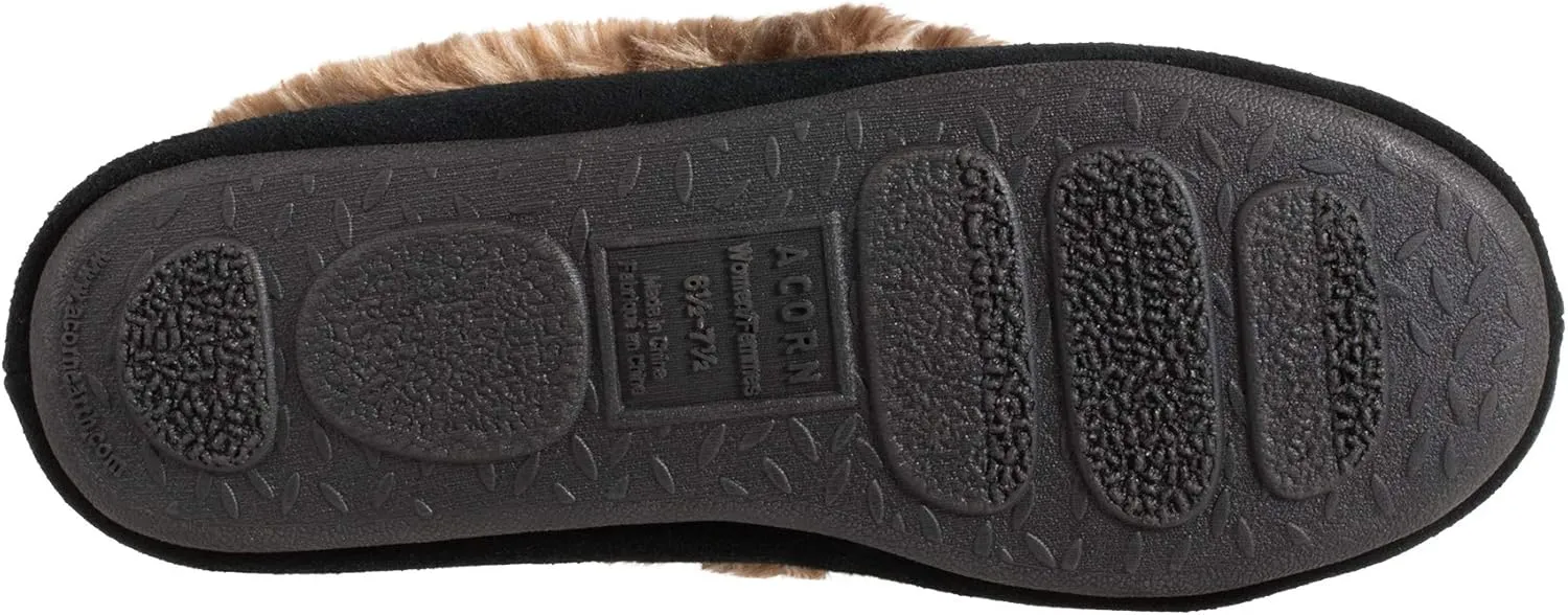 Acorn Women's Cozy Faux Fur Moc Slipper with memory foam and plush suede upper
