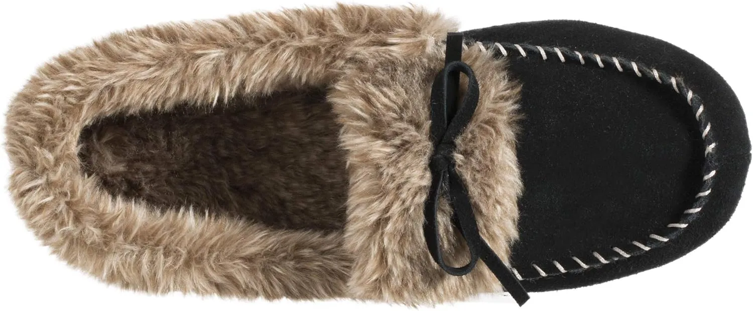 Acorn Women's Cozy Faux Fur Moc Slipper with memory foam and plush suede upper