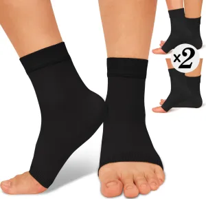 ACTINPUT 2 Pack Ankle Brace Compression Sleeve 8-15 mmHg Open Toe Сompression Socks Women&Men for Swelling,Plantar Fasciitis,Sprain Black XXL