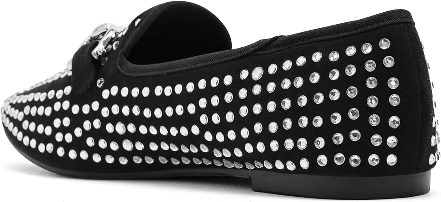 ADAMUMU Rhinestone Flats for Women Sparkly Crystals Ballerina Shoes Crystals Sparkly Mary Jane Flats Round Toe Buckle Strap Design Comfortable and Non Slip Sole Flat for Daily Wear and Work