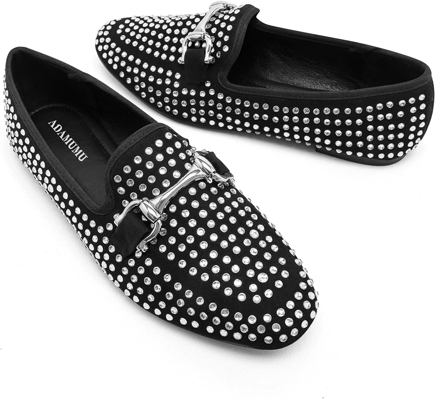 ADAMUMU Rhinestone Flats for Women Sparkly Crystals Ballerina Shoes Crystals Sparkly Mary Jane Flats Round Toe Buckle Strap Design Comfortable and Non Slip Sole Flat for Daily Wear and Work