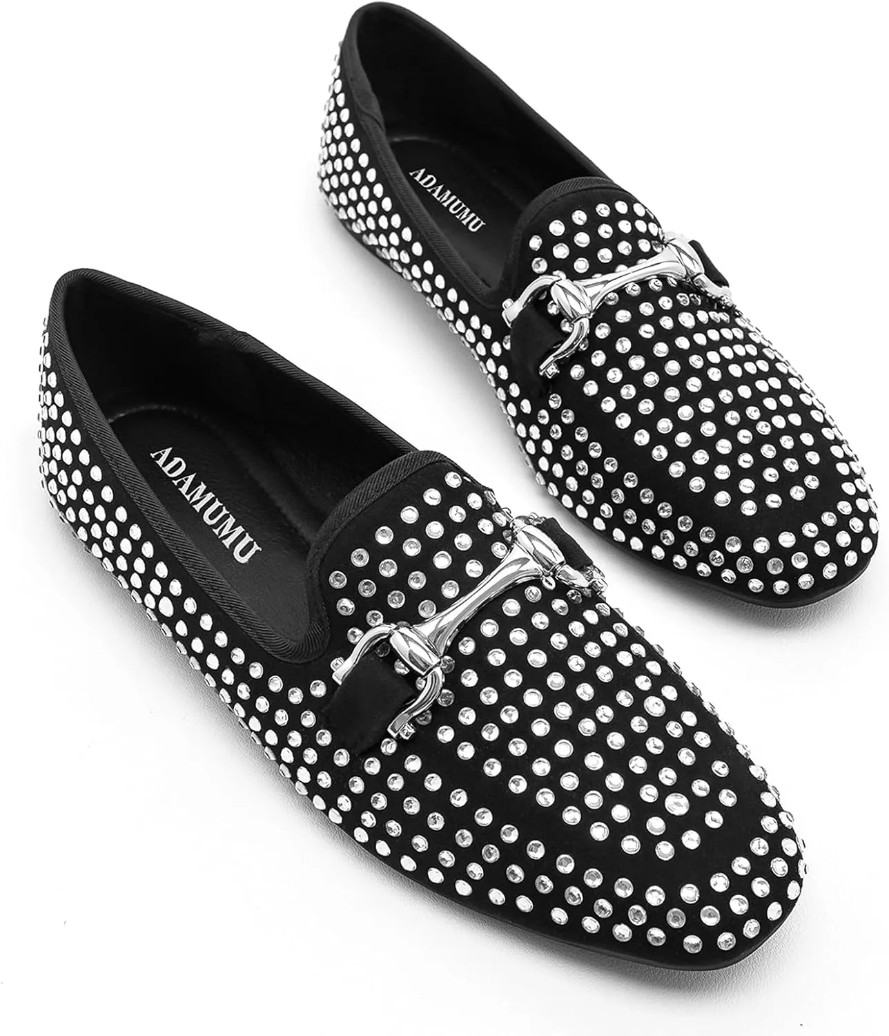 ADAMUMU Rhinestone Flats for Women Sparkly Crystals Ballerina Shoes Crystals Sparkly Mary Jane Flats Round Toe Buckle Strap Design Comfortable and Non Slip Sole Flat for Daily Wear and Work
