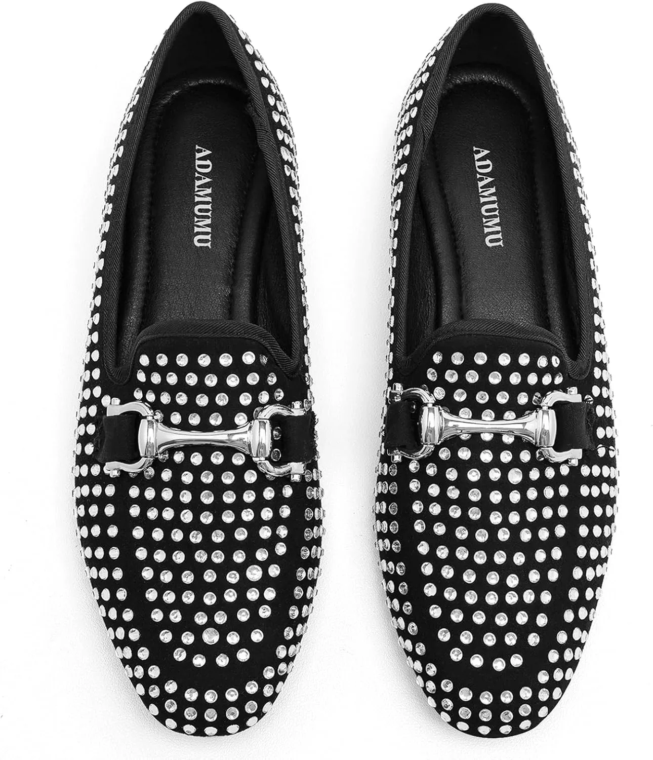 ADAMUMU Rhinestone Flats for Women Sparkly Crystals Ballerina Shoes Crystals Sparkly Mary Jane Flats Round Toe Buckle Strap Design Comfortable and Non Slip Sole Flat for Daily Wear and Work