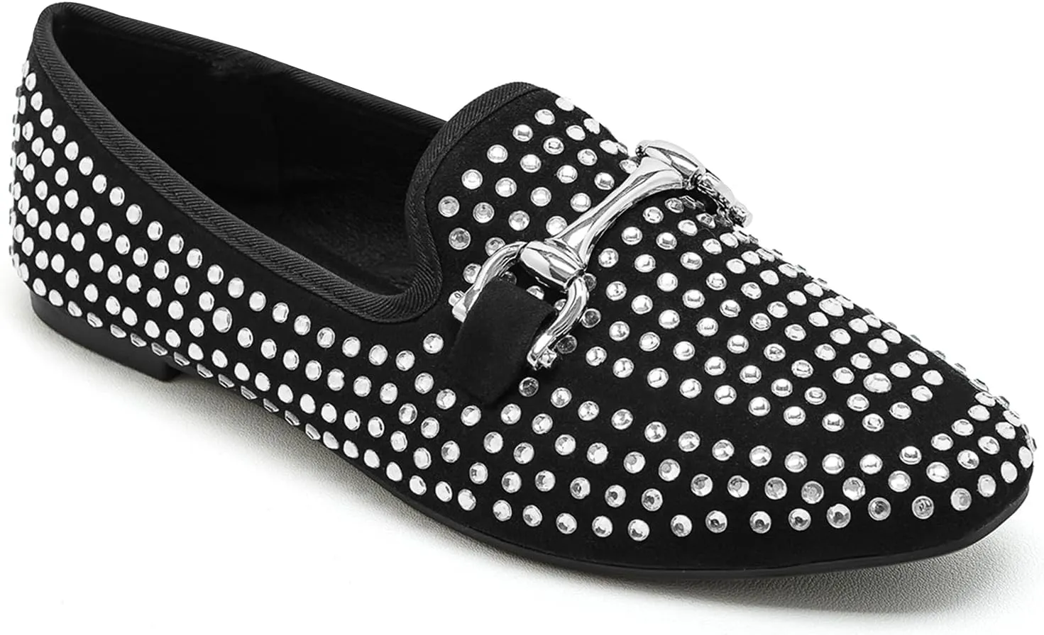 ADAMUMU Rhinestone Flats for Women Sparkly Crystals Ballerina Shoes Crystals Sparkly Mary Jane Flats Round Toe Buckle Strap Design Comfortable and Non Slip Sole Flat for Daily Wear and Work