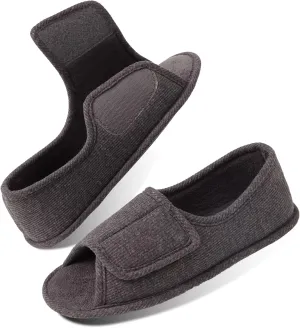 Adjustable House Shoes Open Toe Full Foot Slippers for Men Women Breathable Memory Foam Slipper Indoor/Outdoor Non-Slip Sole Extra Wide Shoes for All Season DarkGrey NavyBlue Pink