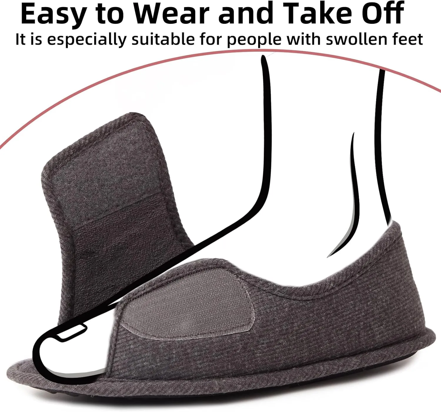 Adjustable House Shoes Open Toe Full Foot Slippers for Men Women Breathable Memory Foam Slipper Indoor/Outdoor Non-Slip Sole Extra Wide Shoes for All Season DarkGrey NavyBlue Pink