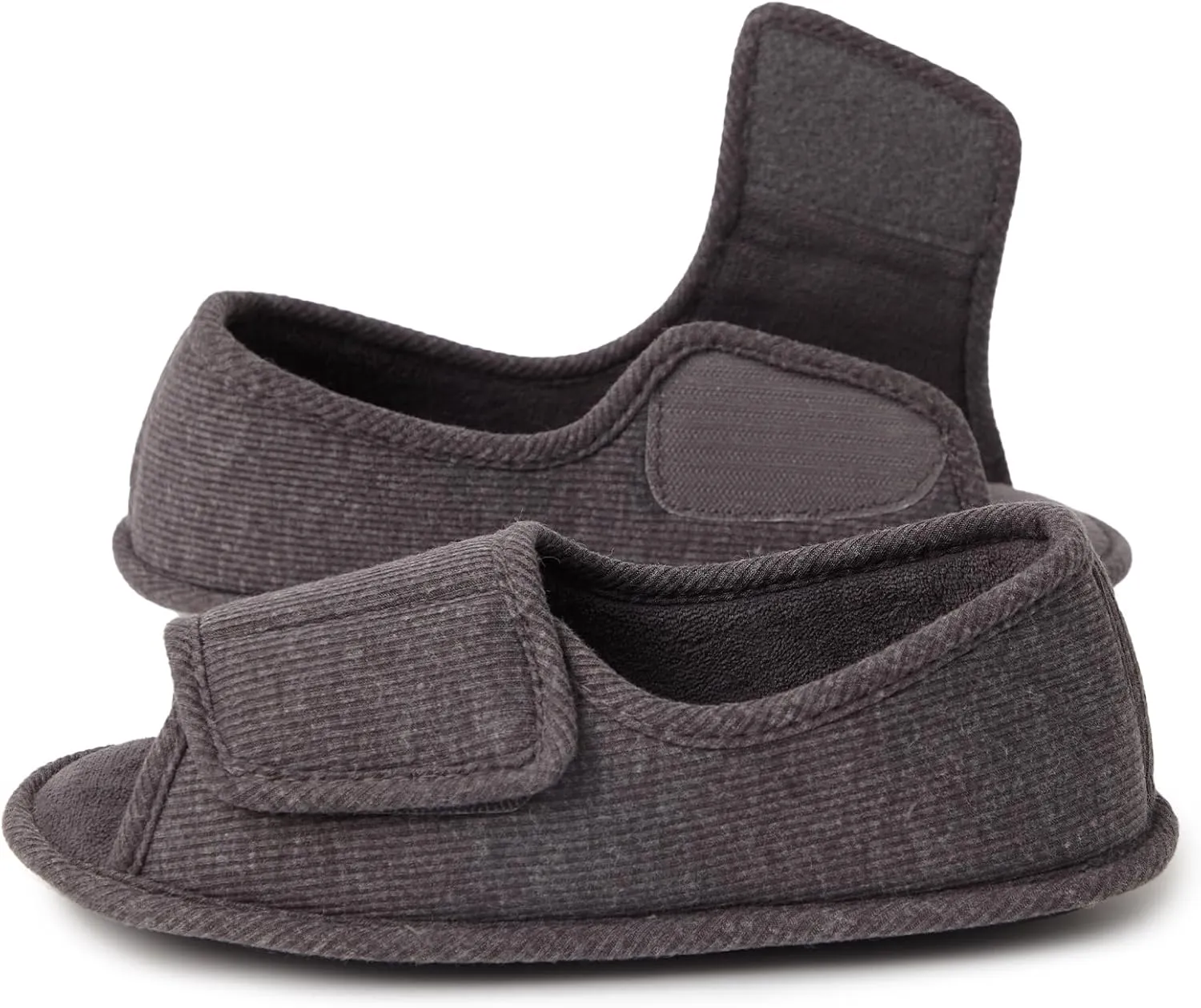Adjustable House Shoes Open Toe Full Foot Slippers for Men Women Breathable Memory Foam Slipper Indoor/Outdoor Non-Slip Sole Extra Wide Shoes for All Season DarkGrey NavyBlue Pink
