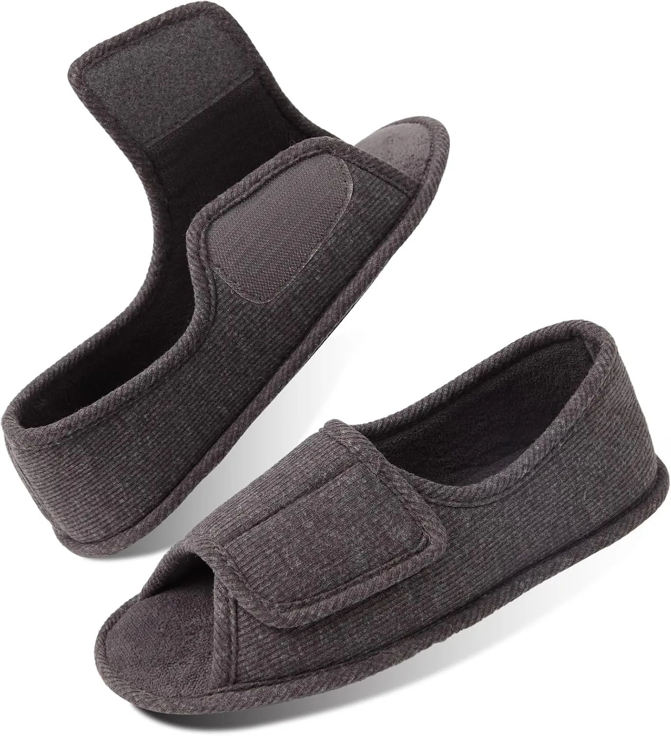 Adjustable House Shoes Open Toe Full Foot Slippers for Men Women Breathable Memory Foam Slipper Indoor/Outdoor Non-Slip Sole Extra Wide Shoes for All Season DarkGrey NavyBlue Pink