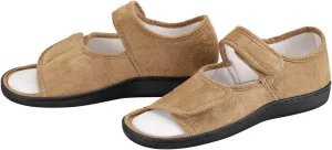 Adjustable Memory Foam Slippers, Hook and Loop Adjustable Closure, Rubber Outsoles – Beige, Small