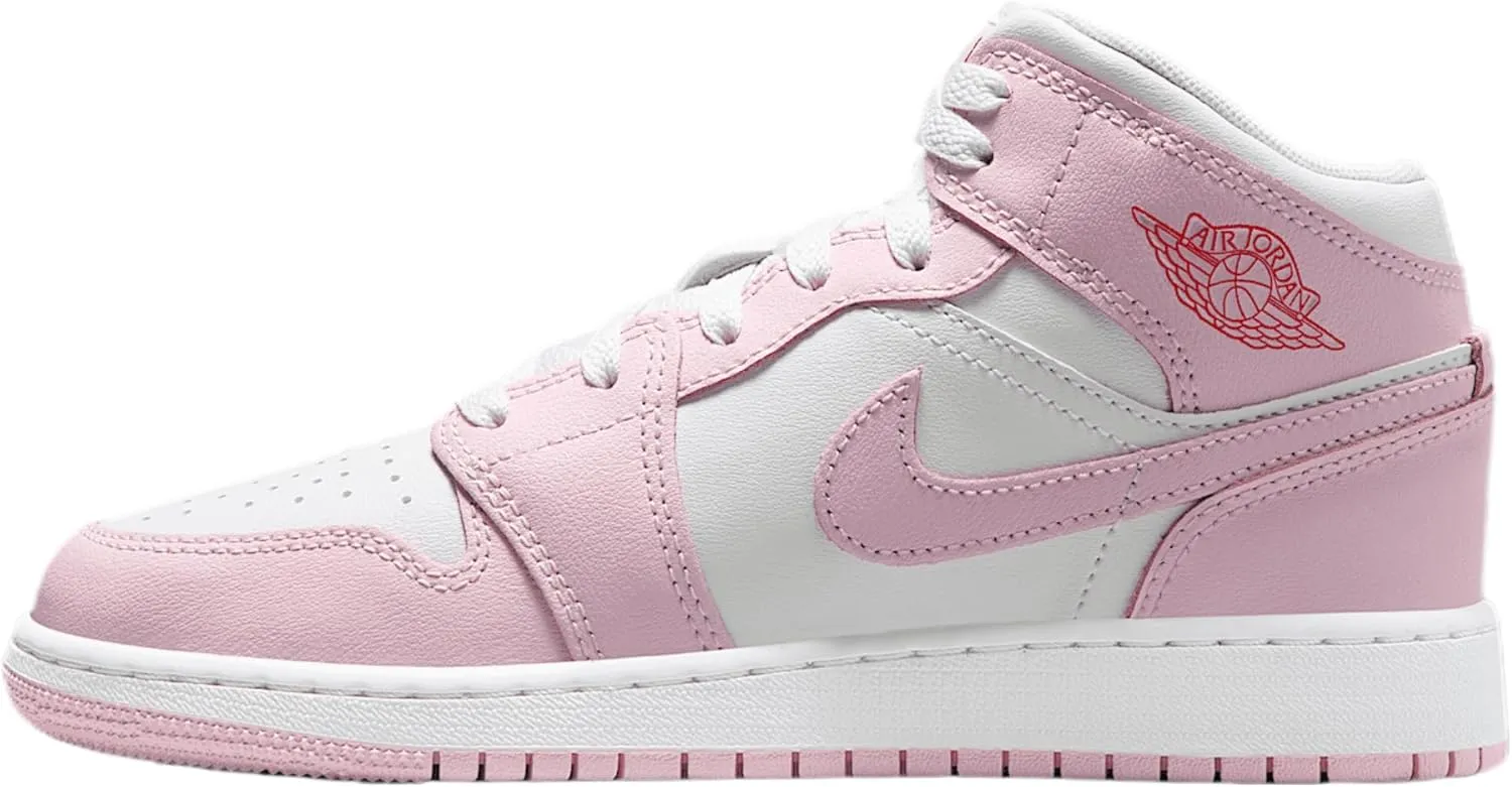 Air Jordan 1 Mid Big Kids' Shoes (DQ8423-608, Pink Foam/Fire Red/White)