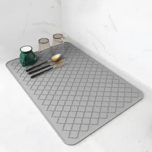 AMOAMI Dish Drying Mats for Kitchen Counter - Silicone Dish Drying Mat - Heat Resistant - Easy to Clean - Comfortable Experience - Multi-Use - Drain Pad & Non-Slip - 16" x 24", Grey