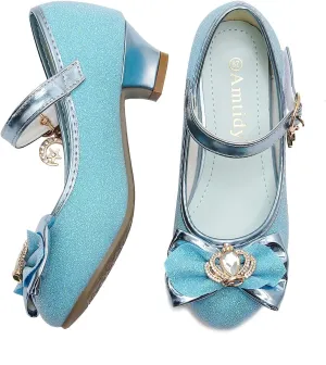 Amtidy Girls Dress Shoes Mary Jane Wedding Party Shoes Glitter Bridesmaids Princess Heels