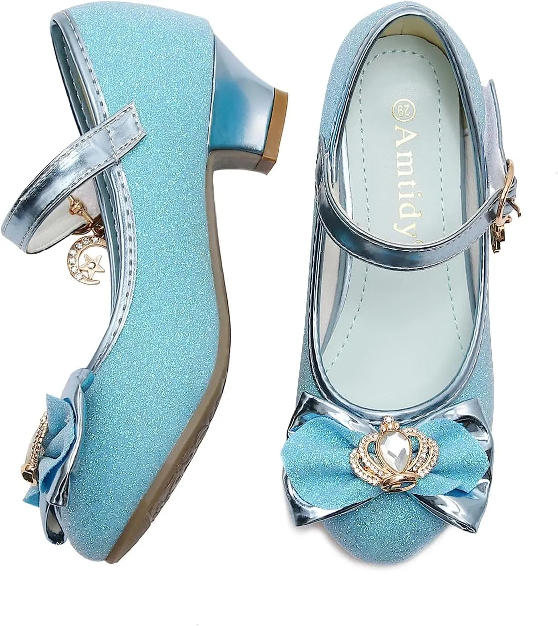 Amtidy Girls Dress Shoes Mary Jane Wedding Party Shoes Glitter Bridesmaids Princess Heels
