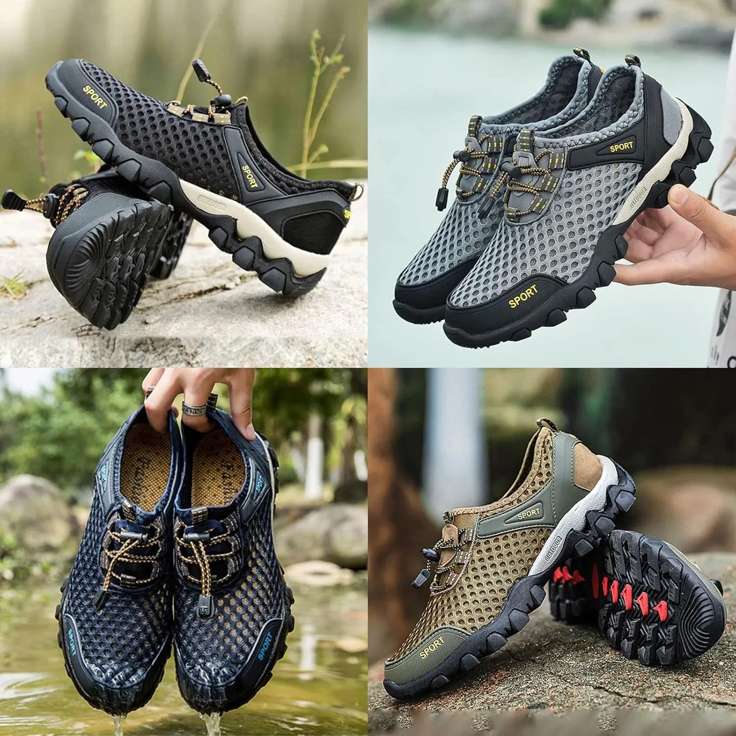 AngryMonkey Men's Quick Drying Hiking Wading Shoes,Comfort Breathe Mesh Arch Support Non-Slip Softsole Outdoor Travel Sneakers