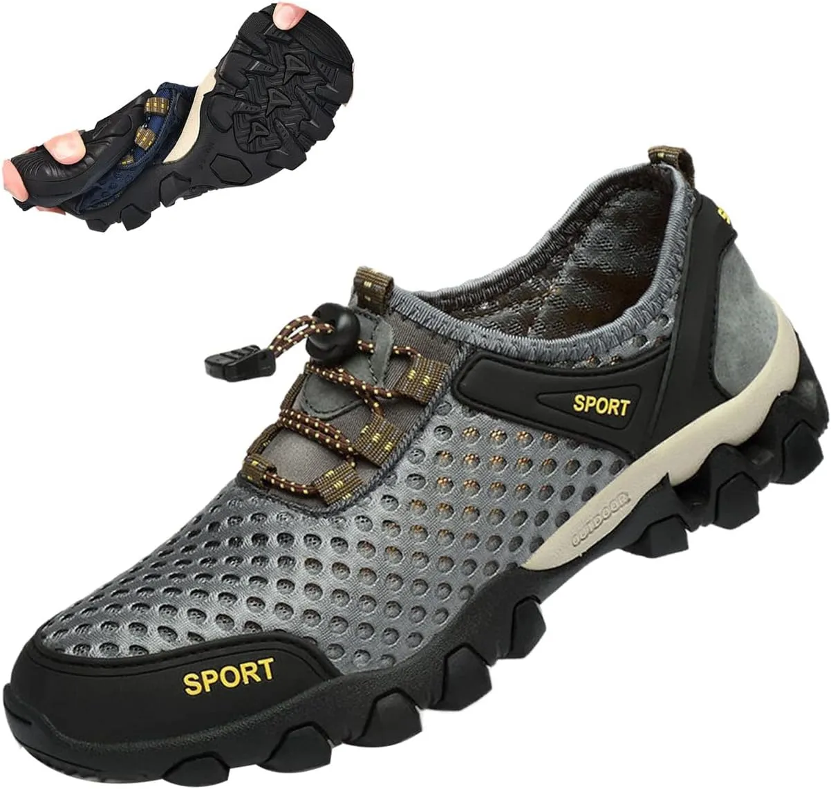 AngryMonkey Men's Quick Drying Hiking Wading Shoes,Comfort Breathe Mesh Arch Support Non-Slip Softsole Outdoor Travel Sneakers