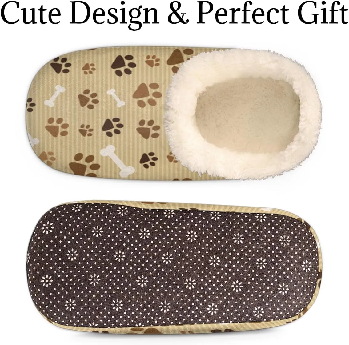 Animal Dog Paw Bone Women's Slippers, Brown Stripe Non-Slip House Slipper Socks, Plush Lined Slippers Shoes for Girls Boys Teens Indoor Bedroom