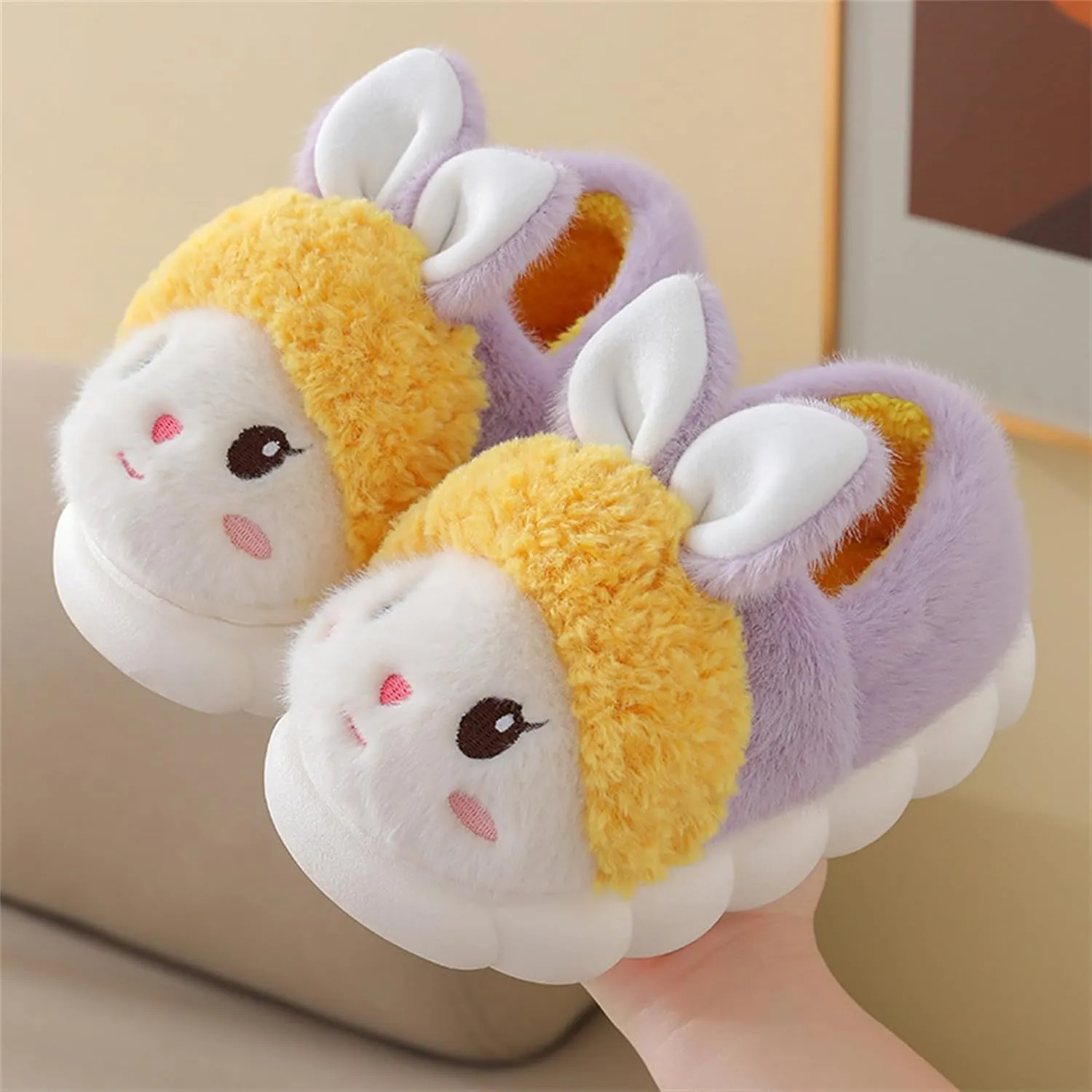 Animal slippers for women Cute rabbit slippers Soft warm winter home plush cotton slippers Cotton shoes