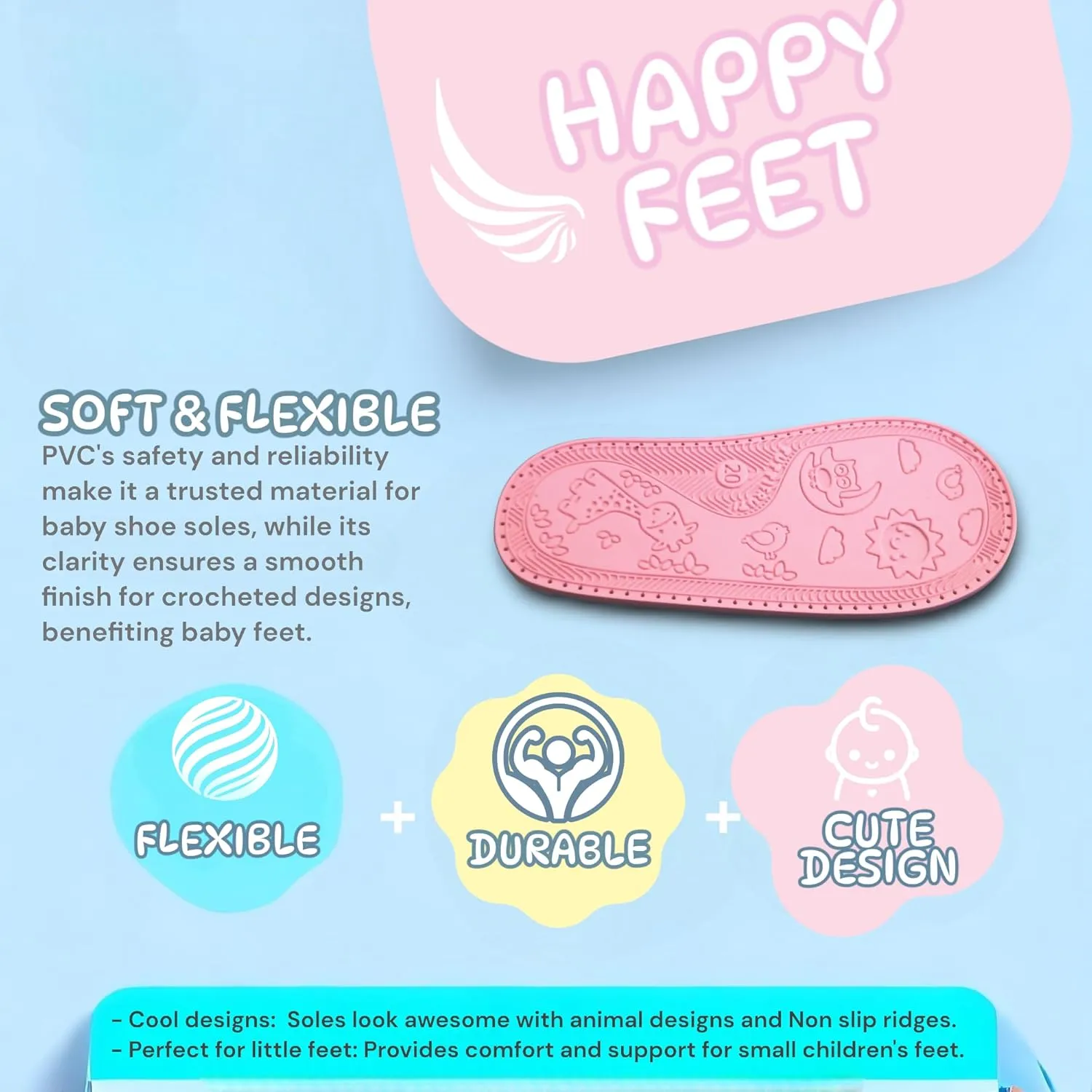 Ann G Perforated Baby Shoe Soles with Pure EVA Inner Soles, Soft, Flexible, Nonslip, Comfortable, Crochet Accessories, Babies First Shoes