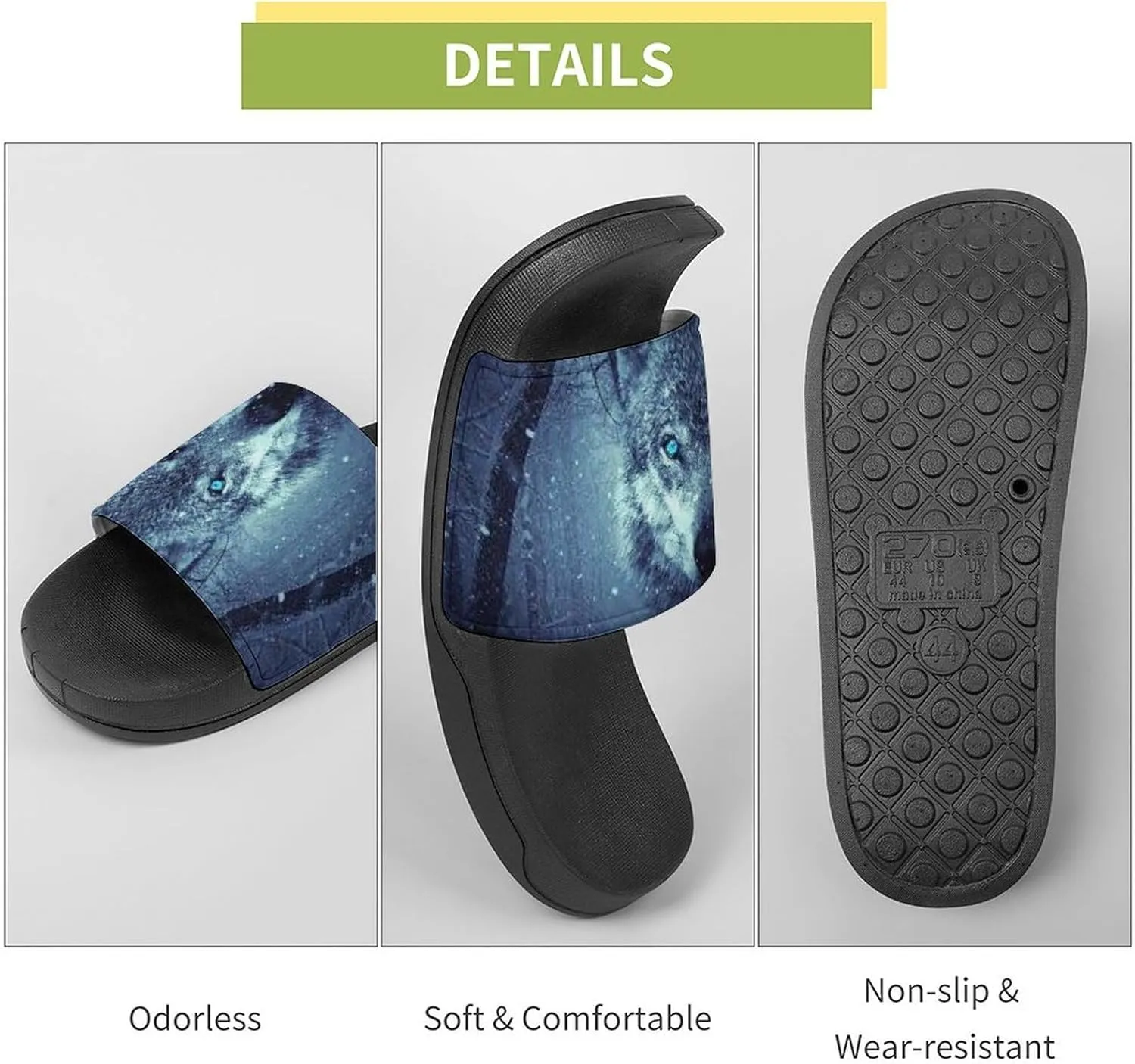 Arctic Snow Wolf Shower Shoes PVC Home Slippers Non-Slip Quick Drying Bathroom Slipper for Indoor And Outdoor