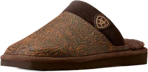 ARIAT Men's Silversmith Warm Soft Embossed Tooling Full-grain Leather Square Toe Slippers with Shearling Lining