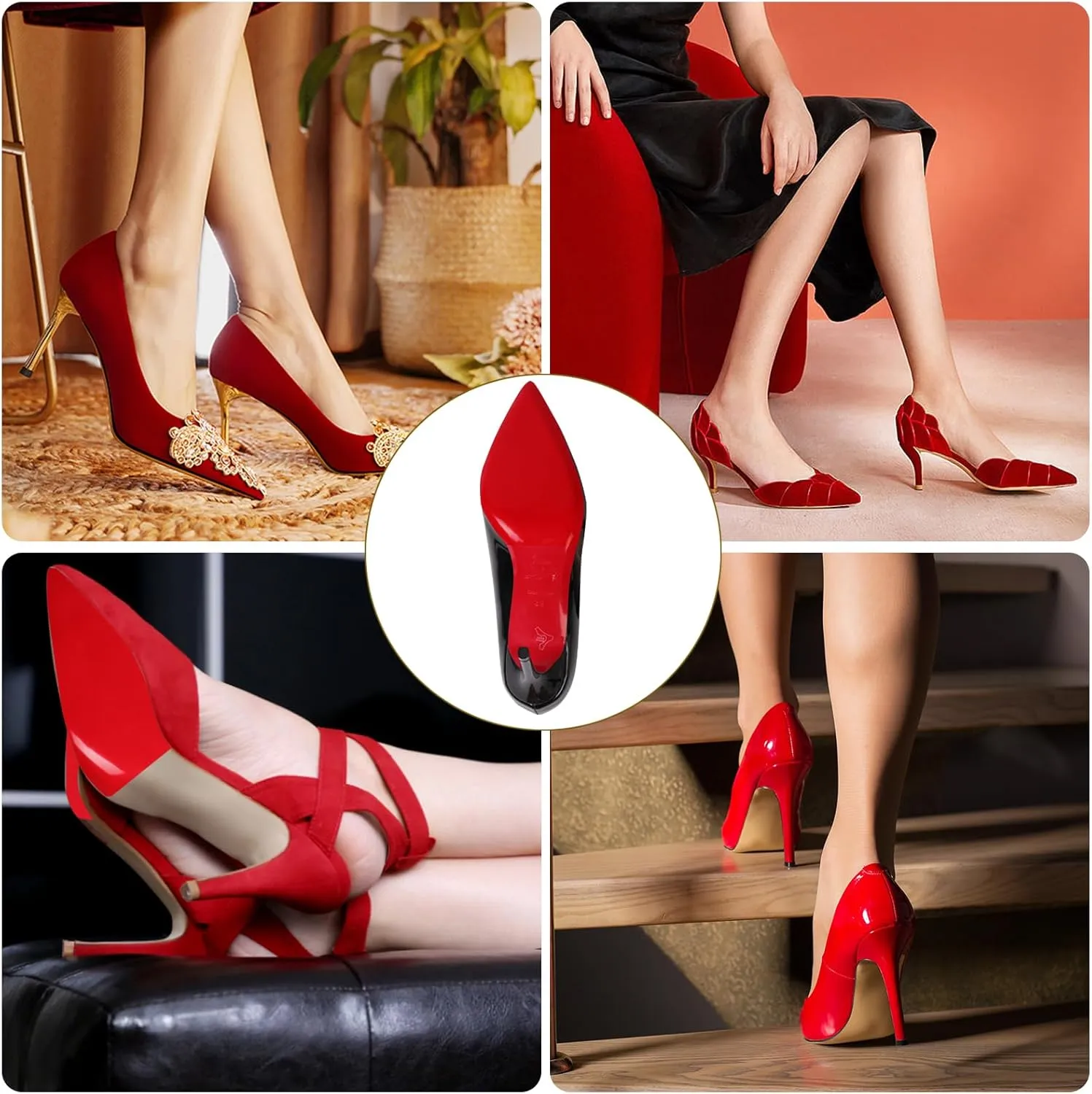 Ashoeset Red Bottoms Shoe Sole Protector, 6 Pcs Self-Adhesive Bottom Protector for Christian Louboutin High Heels, Replacement for Louboutin Shoes