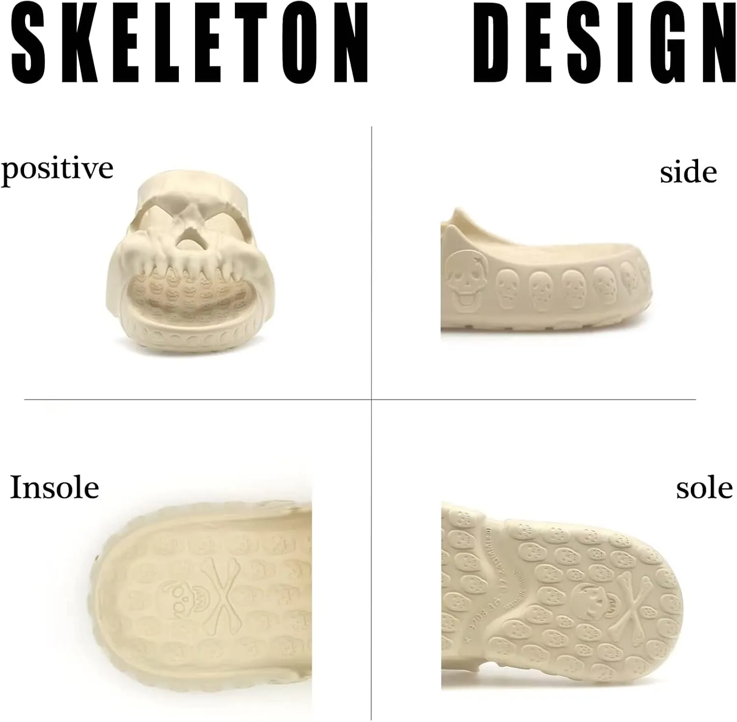 Asifn Skull Slides Shower Slippers Women Men House Funny Creative Sandals EVA Thick Soft Indoor Outdoor Beach Pool
