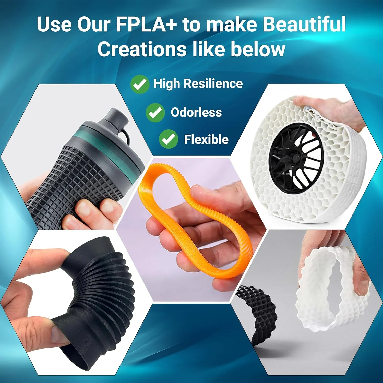 ATARAXIA ART Flexible PLA Filament 1.75mm, Soft Flexible 3D Printer Filament 1Kg/2.2lb 5X Long Stretch,Easy Than TPU Extruder,89A Shore Hardness, Patent Formula,with Filament Storage Bags, FPLA White