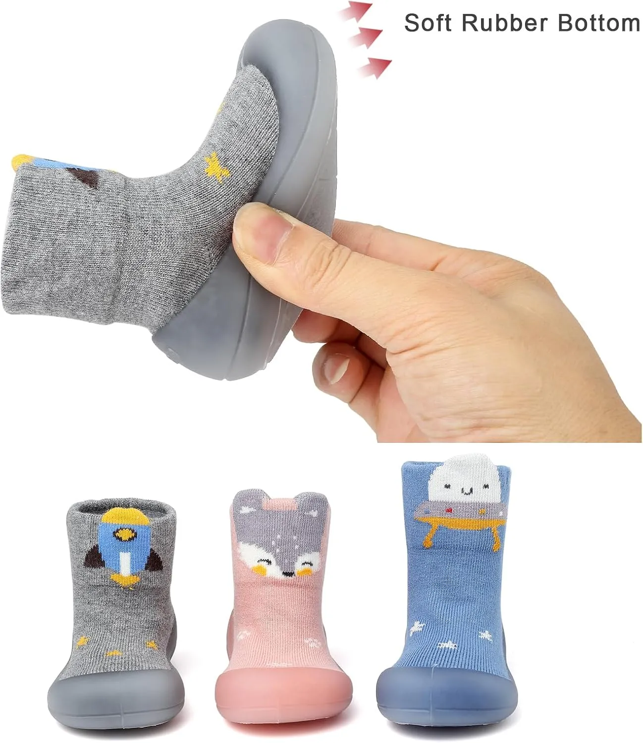 Baby Sock Shoes Toddler Cartoon Soft Rubber Sole Non Slip Indoor Floor Slipper for Infant Boys Girls