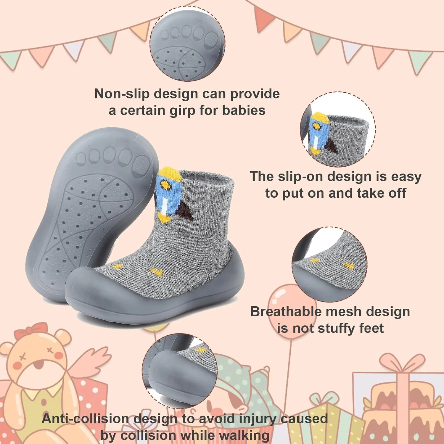 Baby Sock Shoes Toddler Cartoon Soft Rubber Sole Non Slip Indoor Floor Slipper for Infant Boys Girls