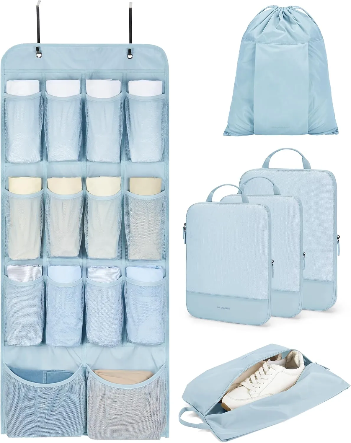 BAGSMART Hanging Compression Packing Cubes, 6 Set Large Suitcase Organizer Bags Set, Cruise Travel Essentials for Women